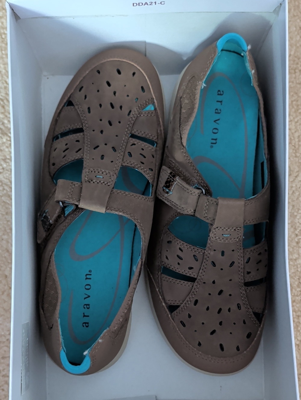 Aravon Brown Barbara Flats with Teal Insole